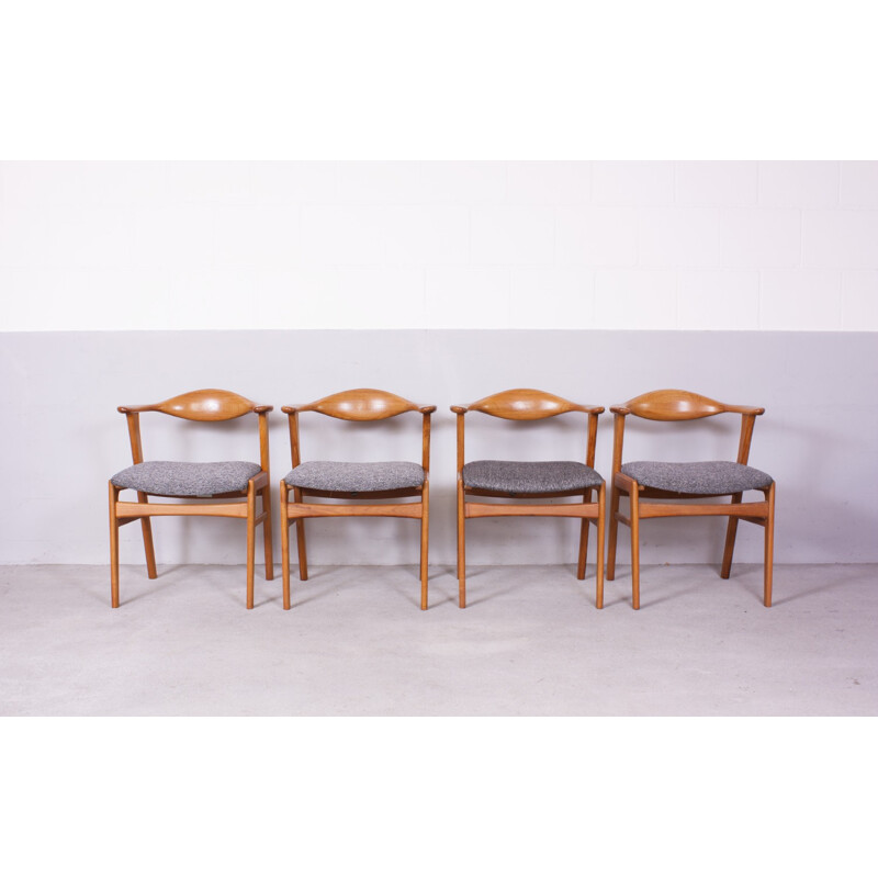 Set of 4 Høng dining chairs in teak and grey fabric, Erik KIRKEGAARD - 1950s