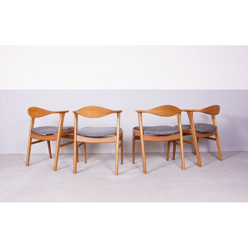 Set of 4 Høng dining chairs in teak and grey fabric, Erik KIRKEGAARD - 1950s