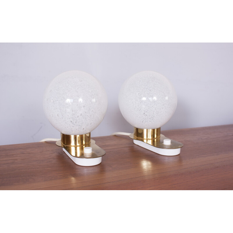 Pair of German Doria Leuchten table lamps in brass and glass - 1960s