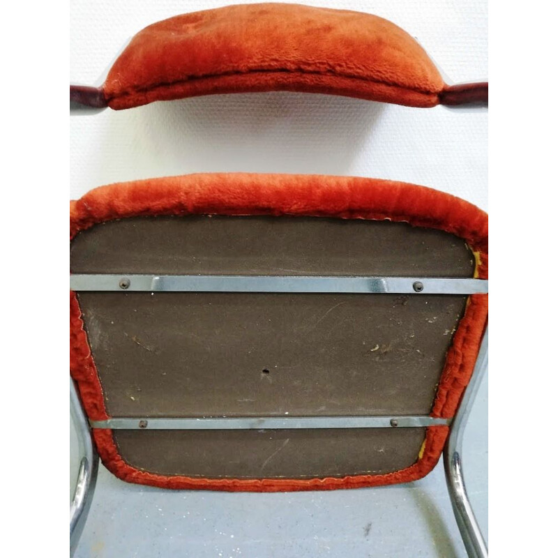 Vintage stoel van bordeauxrood bont en aluminium