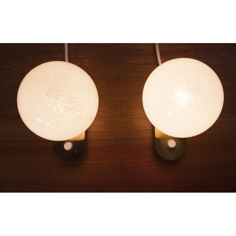 Pair of German Doria Leuchten table lamps in brass and glass - 1960s