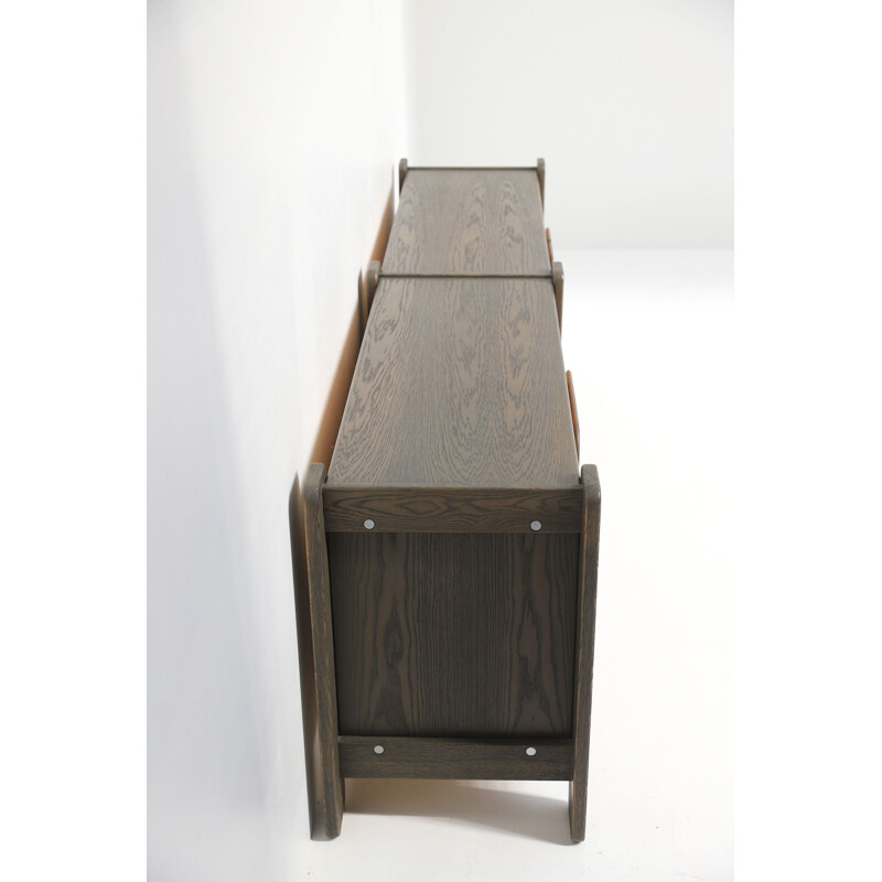 Vintage sideboard with cognac leather doors, Belgium 1970s