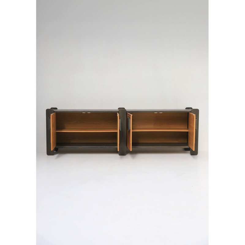 Vintage sideboard with cognac leather doors, Belgium 1970s