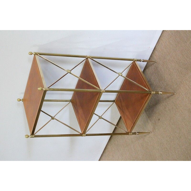 Vintage shelf with 3 brass and wood trays for Maison Jansen, 1970