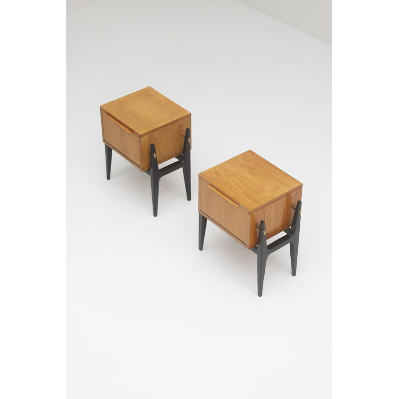 Pair of vintage night stands made of birch wood for Alfred Hendrickx, 1950s