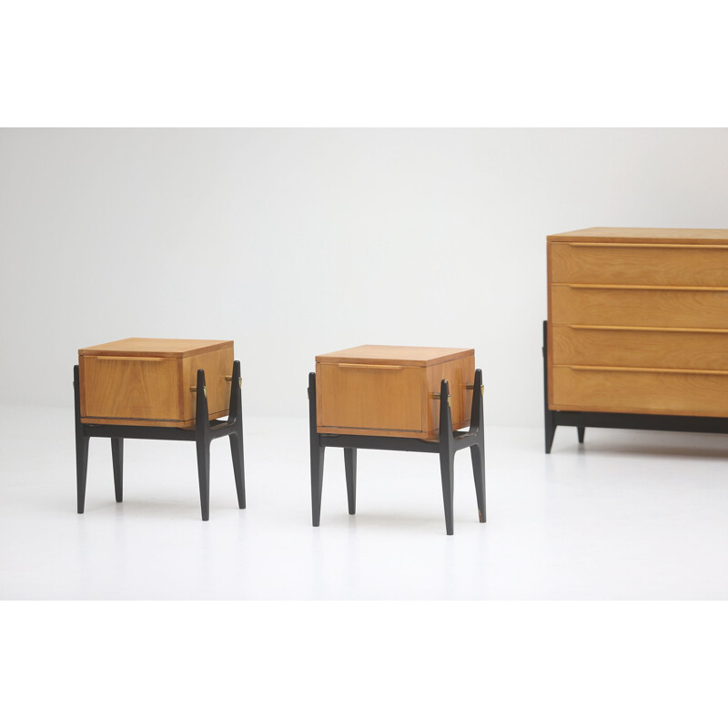Pair of vintage night stands made of birch wood for Alfred Hendrickx, 1950s