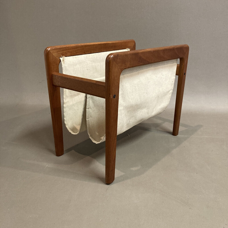 Scandinavian vintage teak and cotton magazine rack, 1950