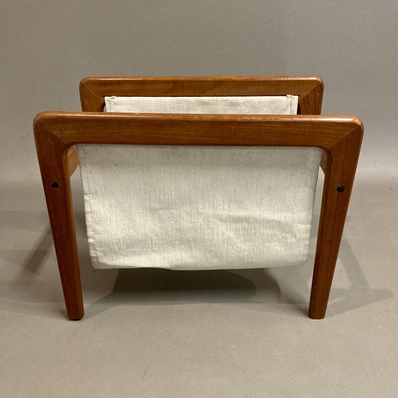 Scandinavian vintage teak and cotton magazine rack, 1950