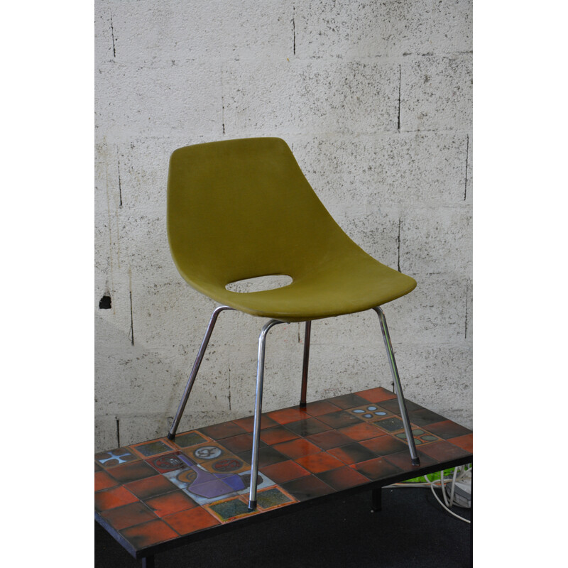 "Tonneau" chair in khaki-olive fabric, Pierre GUARICHE - 1960s