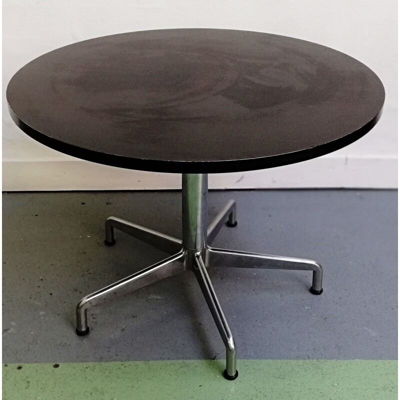 Table vintage ronde Castelli en bois et piètement en aluminium