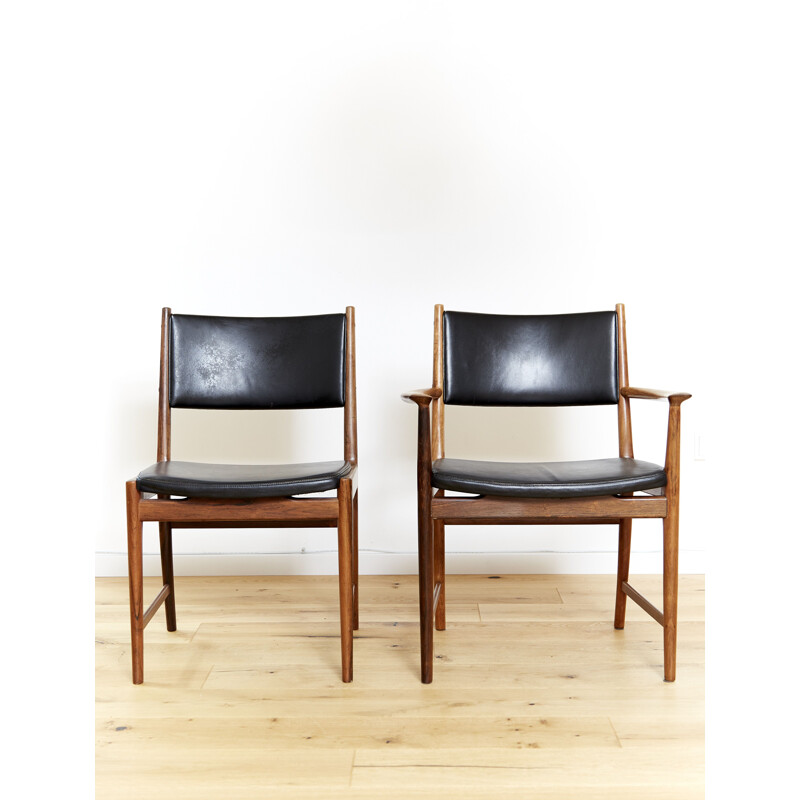 Paar vintage houten en lederen stoelen van Kai Lyngfeldt Larsen voor Soren Willadsen, 1960