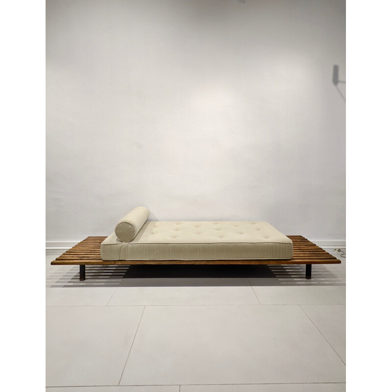 Vintage cansado daybed with mattress and cushion in grey fabric by Charlotte Perriand, 1950