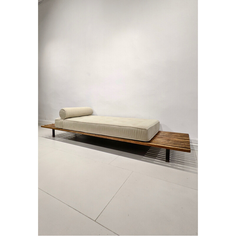 Vintage cansado daybed with mattress and cushion in grey fabric by Charlotte Perriand, 1950