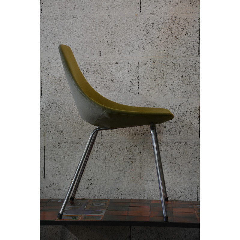 "Tonneau" chair in khaki-olive fabric, Pierre GUARICHE - 1960s