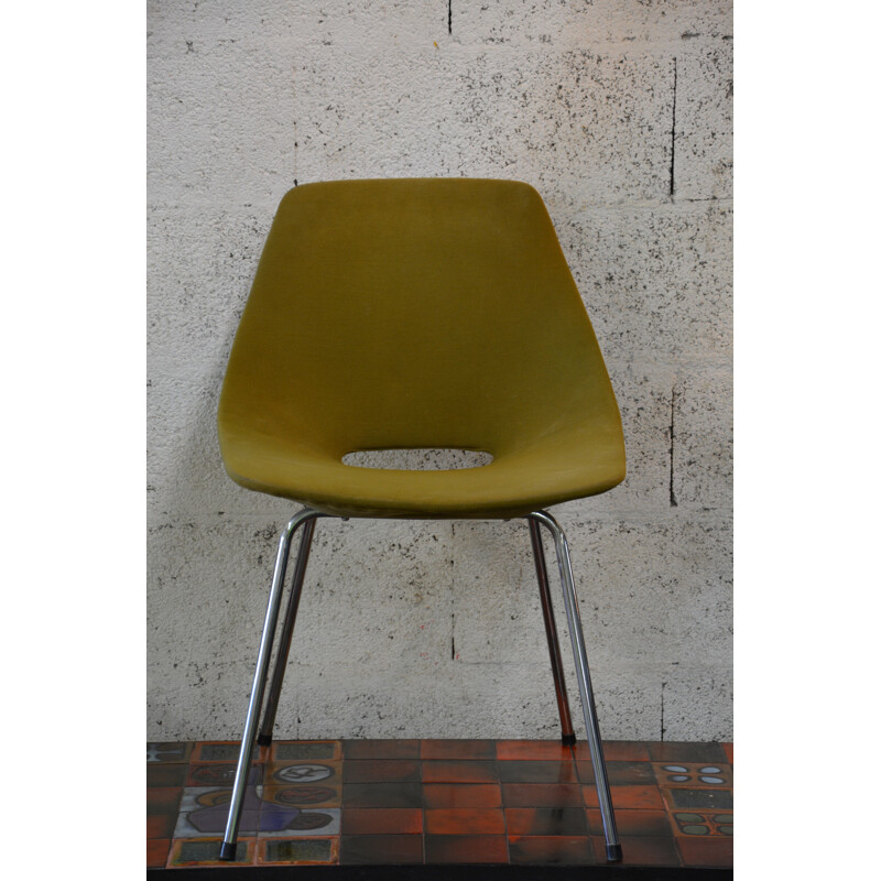 "Tonneau" chair in khaki-olive fabric, Pierre GUARICHE - 1960s