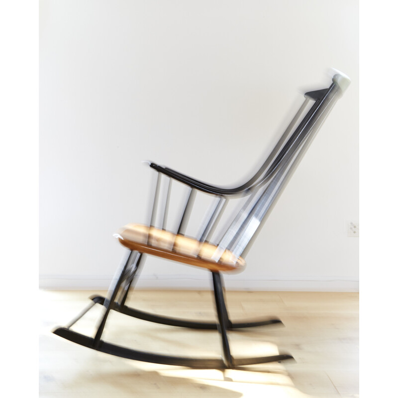 Vintage Grandessa rocking chair by Lena Larssen for Nesto, Sweden 1950