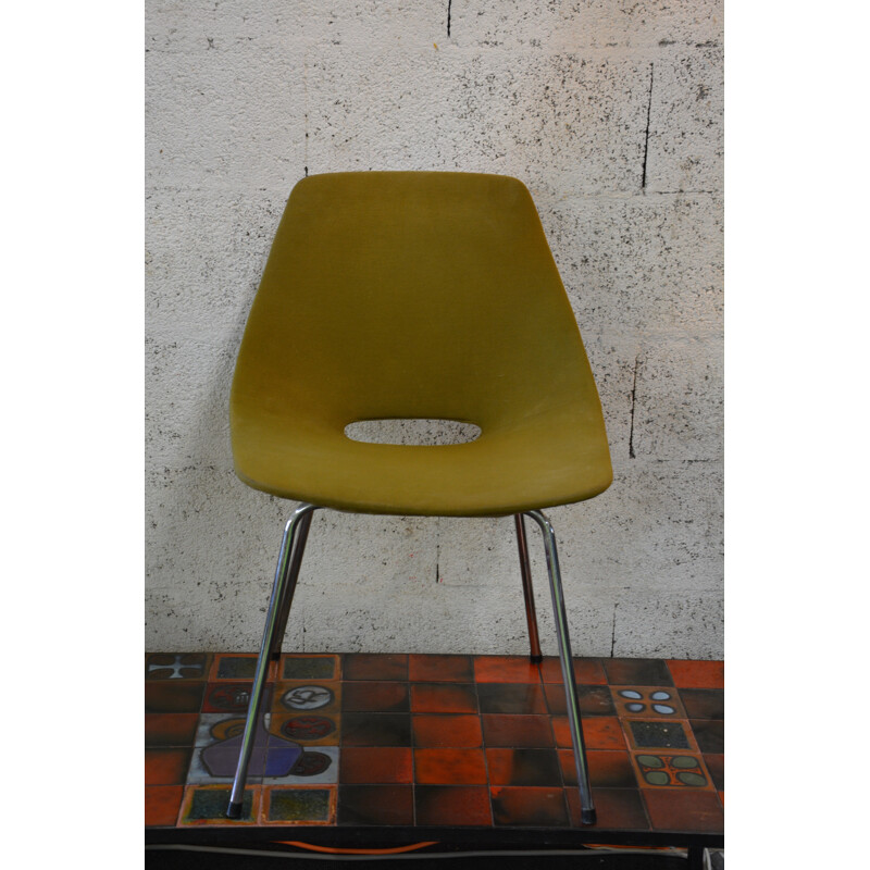 "Tonneau" chair in khaki-olive fabric, Pierre GUARICHE - 1960s