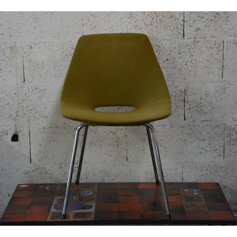 "Tonneau" chair in khaki-olive fabric, Pierre GUARICHE - 1960s