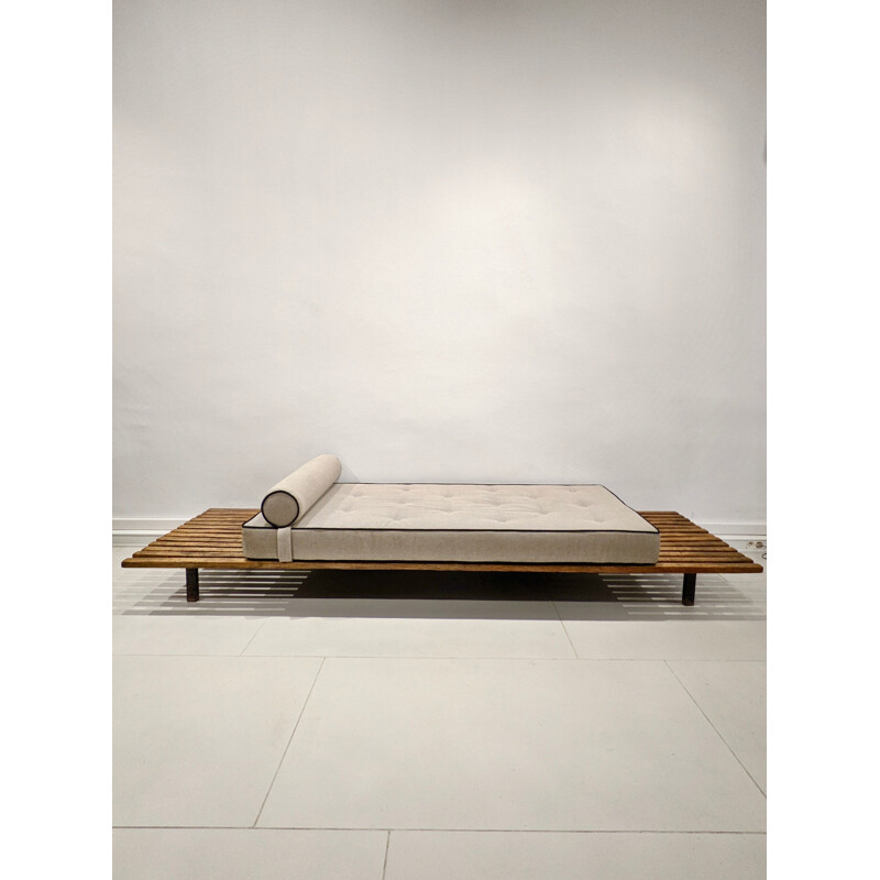 Vintage cansado daybed with mattress and cushion in grey fabric by Charlotte Perriand, 1950