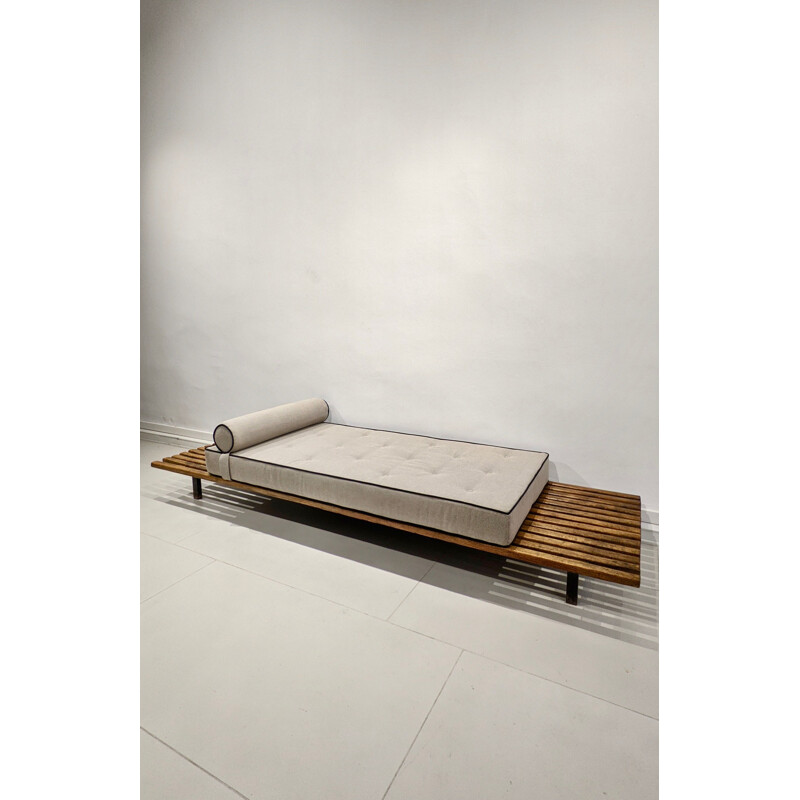 Vintage cansado daybed with mattress and cushion in grey fabric by Charlotte Perriand, 1950