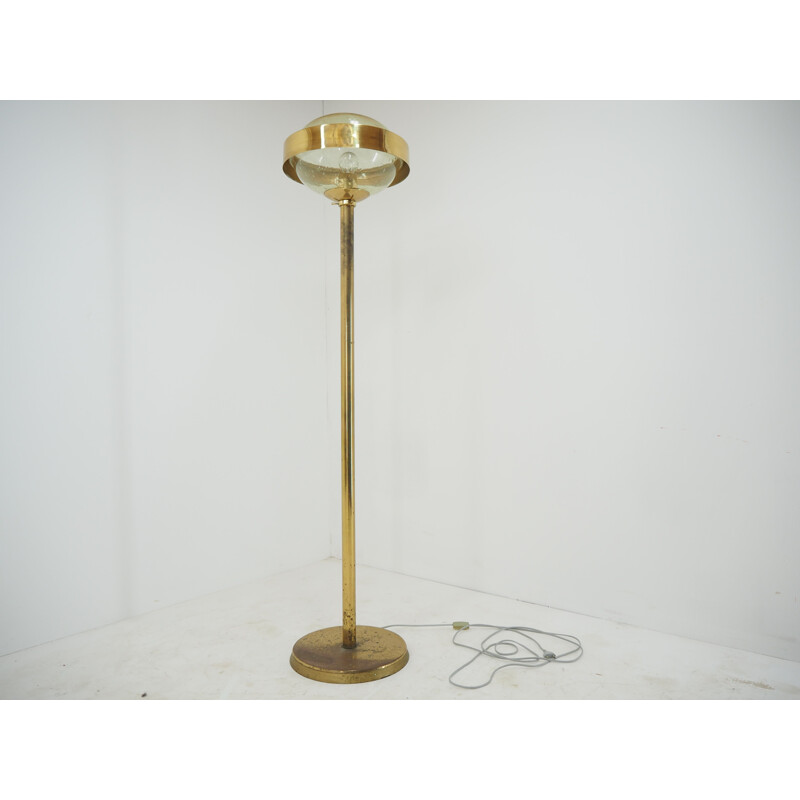 Mid century brass floor lamp, Czechoslovakia 1970s