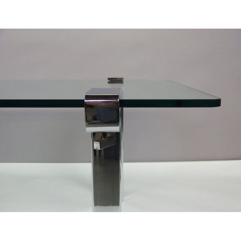 Table basse vintage T9 en verre transparent par Arnal, 1970