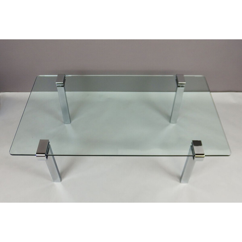 Table basse vintage T9 en verre transparent par Arnal, 1970