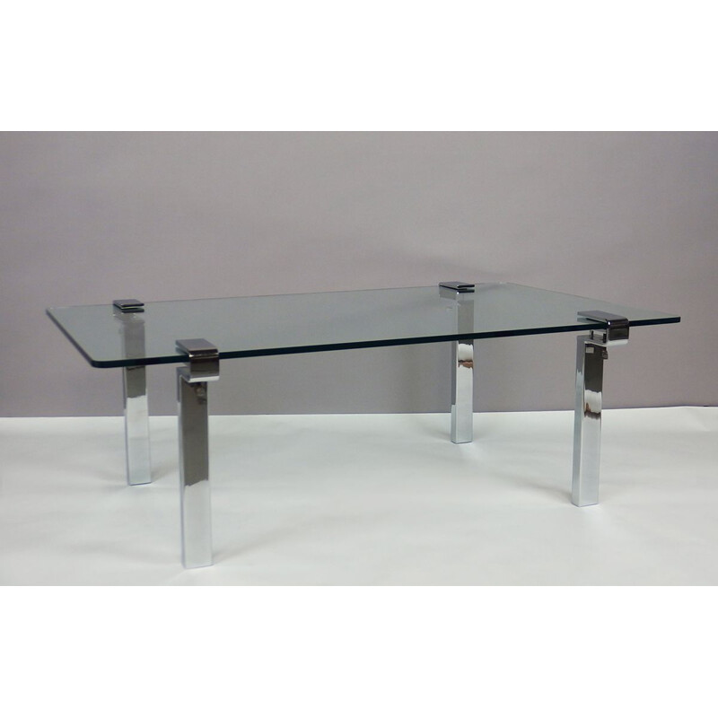 Vintage T9 coffee table in clear glass by Arnal, 1970