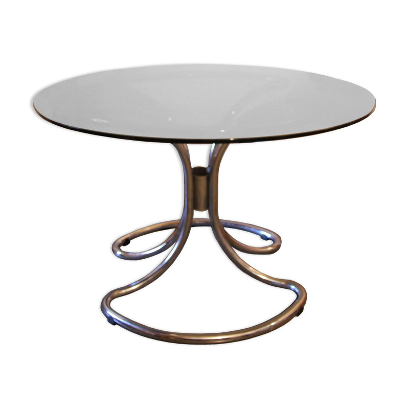 Vintage table in smoked glass and chrome steel, 1970