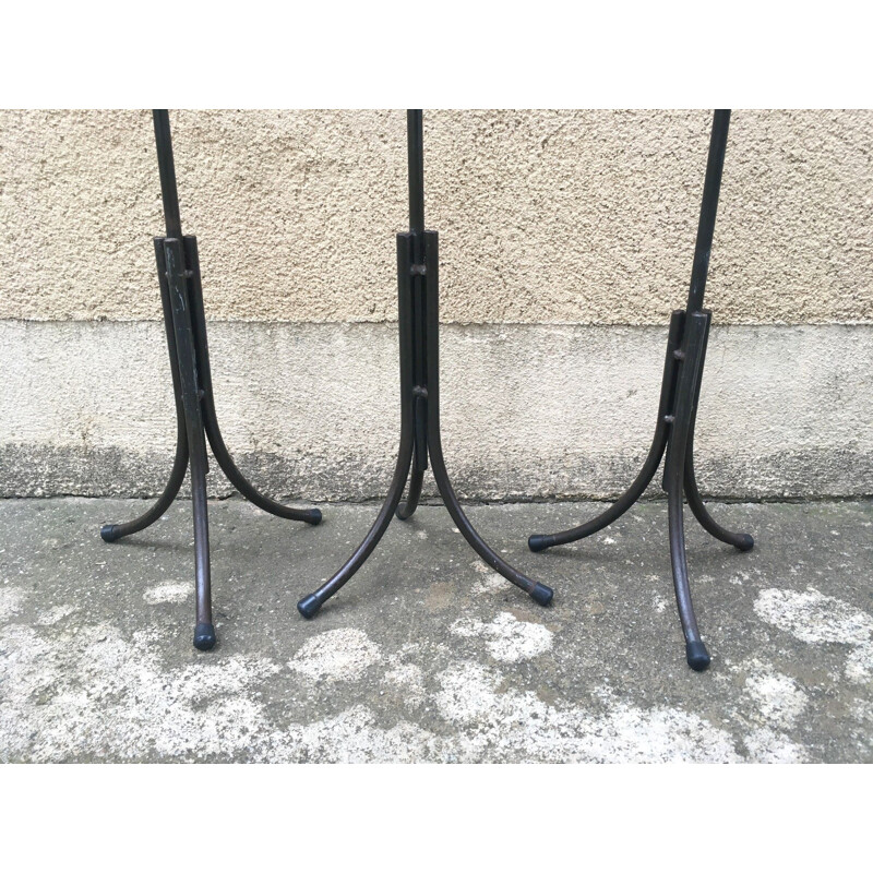 Set of 3 vintage wrought iron tripod candlesticks, 1980