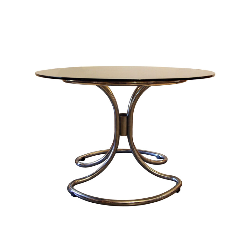 Vintage table in smoked glass and chrome steel, 1970