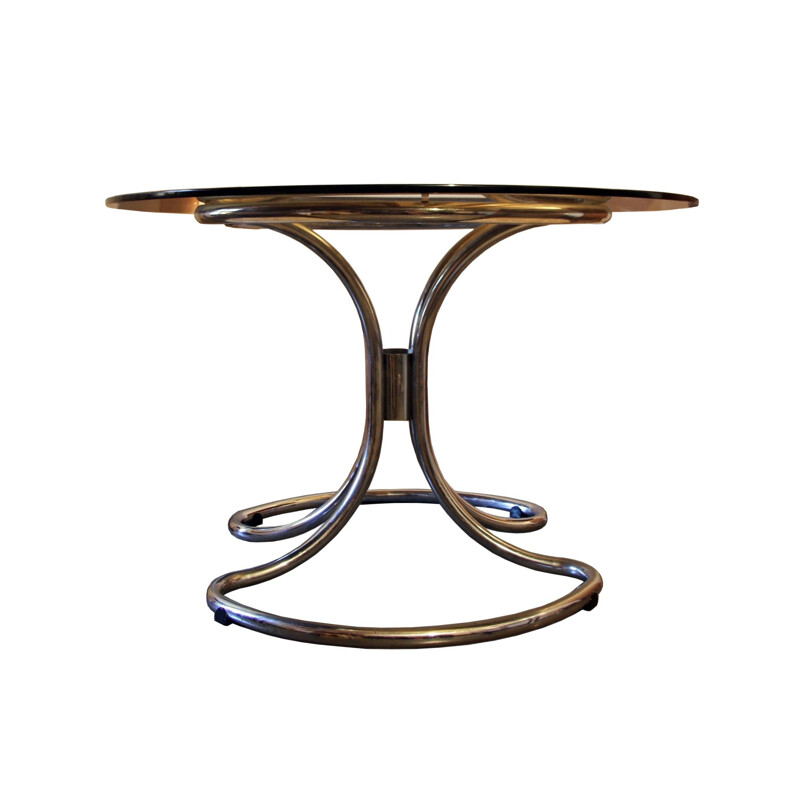 Vintage table in smoked glass and chrome steel, 1970