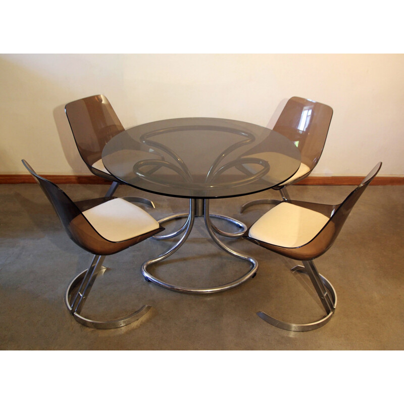 Vintage table in smoked glass and chrome steel, 1970