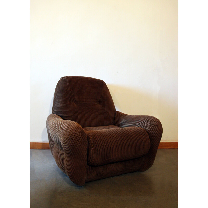 Pair of vintage brown velvet armchairs, 1970