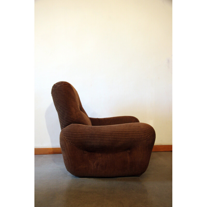 Paire de fauteuils vintage en velours marron, 1970