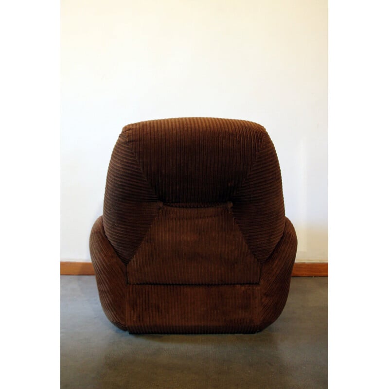 Paire de fauteuils vintage en velours marron, 1970