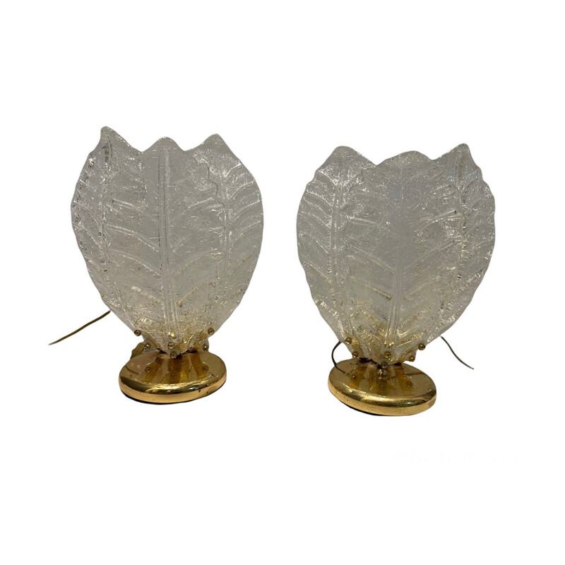 Pareja de lámparas de sobremesa vintage de cristal de Murano