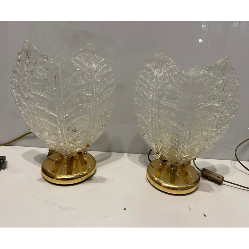 Coppia di lampade da tavolo vintage in vetro di Murano