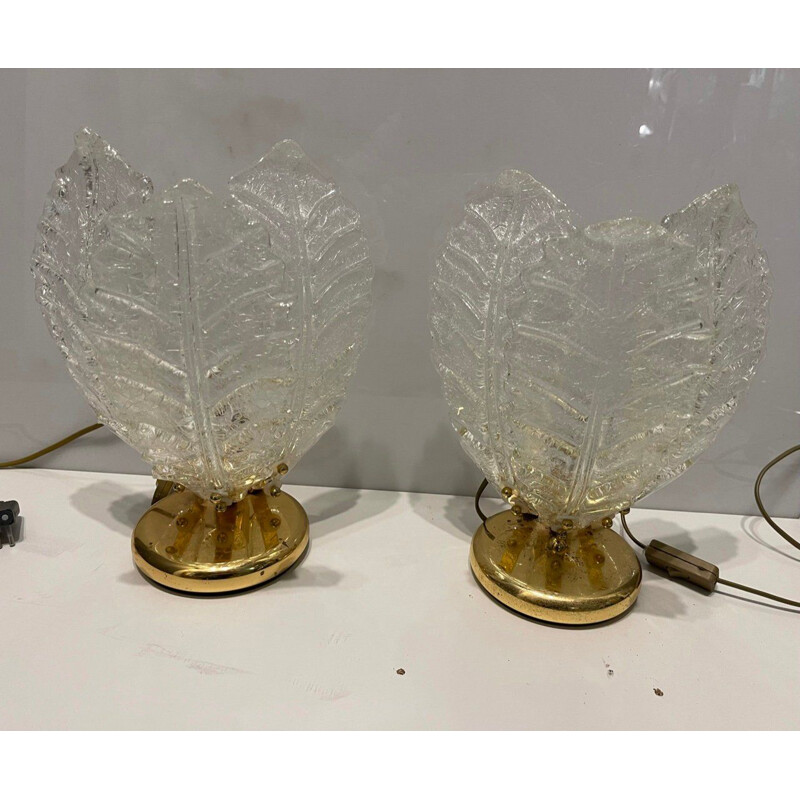 Paire de lampes de table vintage en verre de Murano