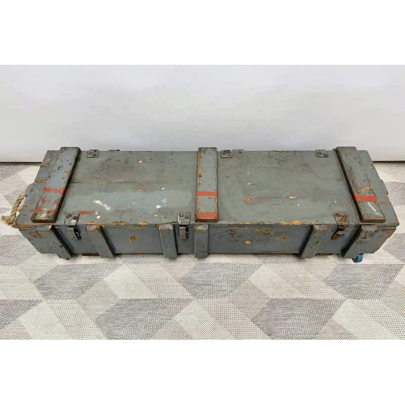 Industrial wooden blanket storage box, 1954