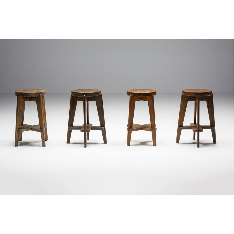 Set of 4 vintage Chandigarh stools by Pierre Jeanneret, 1960s