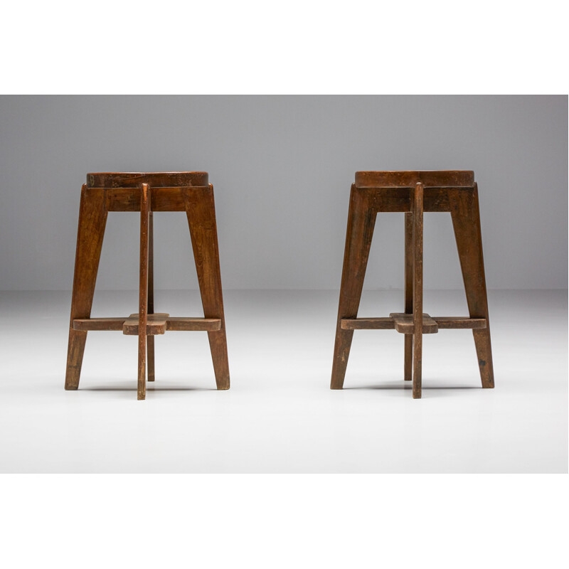Set of 4 vintage Chandigarh stools by Pierre Jeanneret, 1960s
