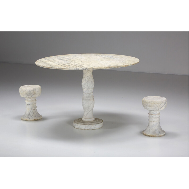 Vintage Carrara marble garden dining set, 1950s