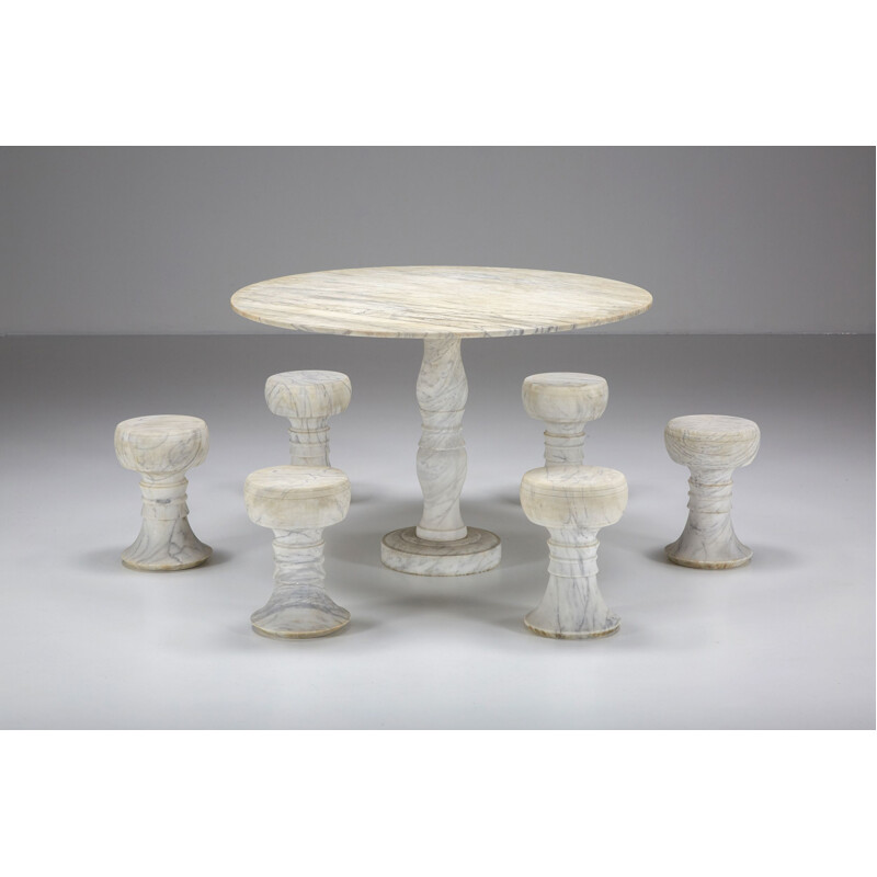 Vintage Carrara marble garden dining set, 1950s