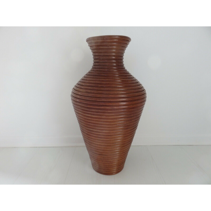 Vintage rattan floor vase