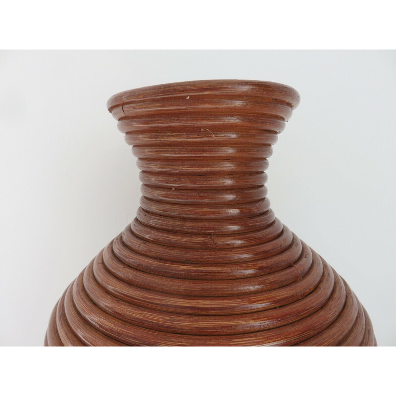 Vintage rattan floor vase