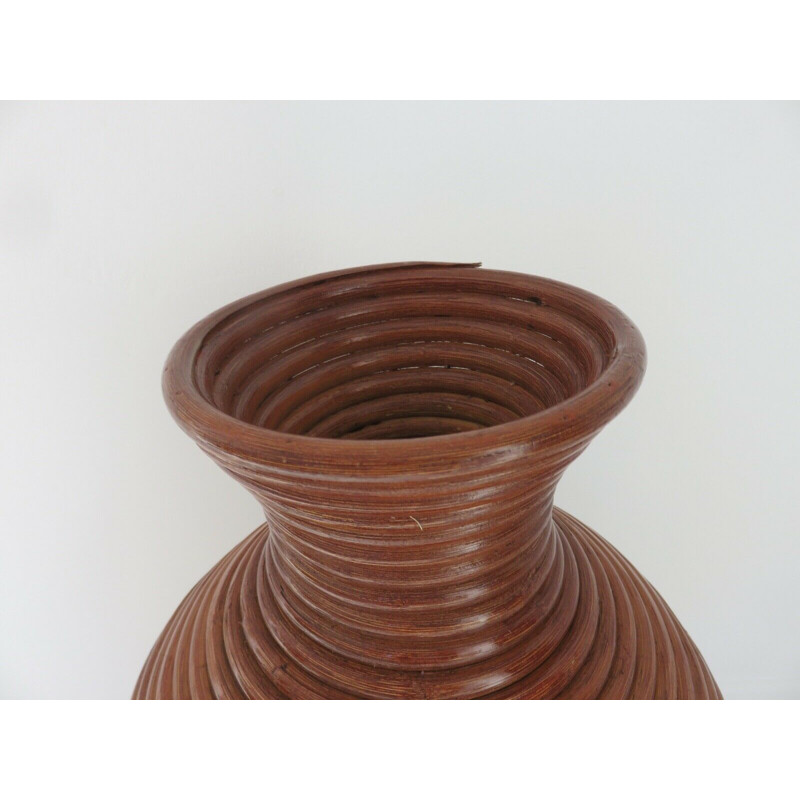 Vintage rattan floor vase