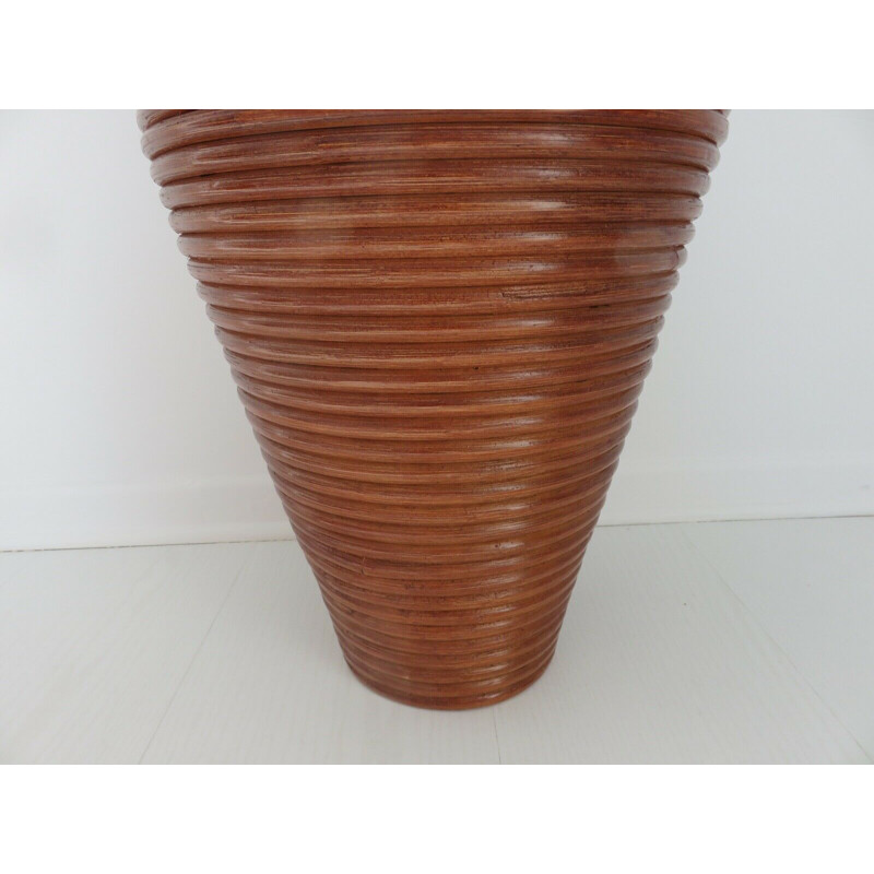 Vintage rattan floor vase