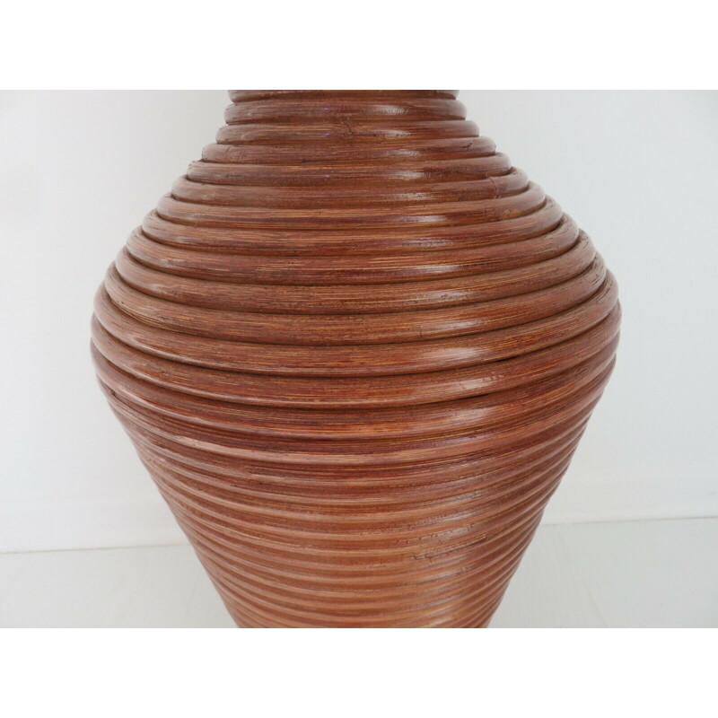 Vintage rattan floor vase