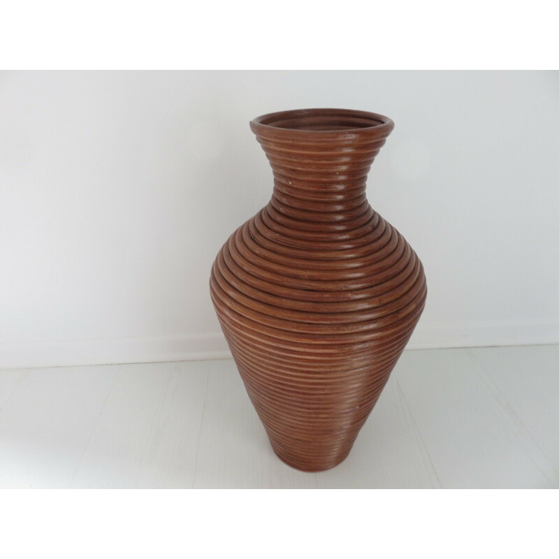 Vintage rattan floor vase